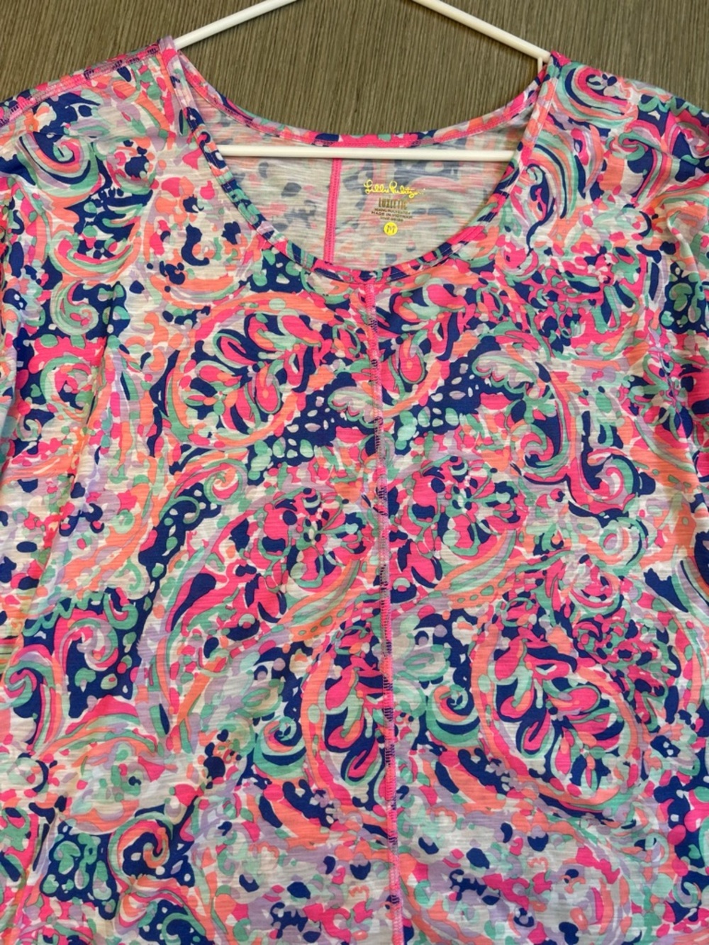 Lilly Pulitzer Pink Navy Multicolor Paisley Long-Sleeve Top
